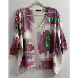Bella Amore Womens Oversized Metallic‎ Paint Knit Sweater Lagenlook Italy M/L